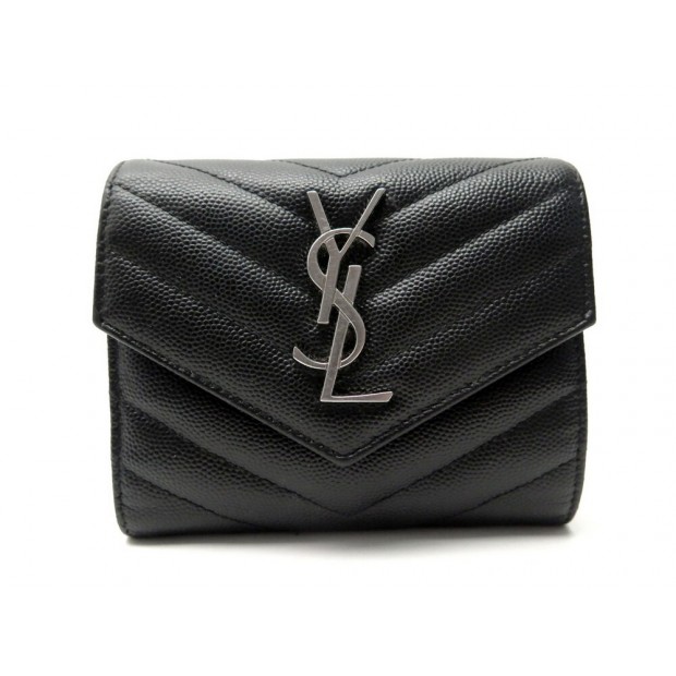 NEUF PORTEFEUILLE SAINT LAURENT CASSANDRE COMPACT 403943 CUIR GRAINE NOIR 475€