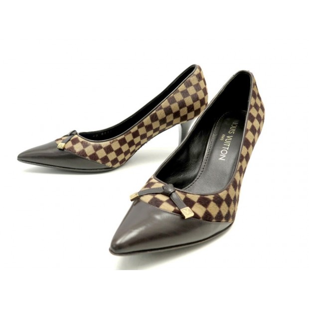 NEUF CHAUSSURES LOUIS VUITTON ESCARPINS DAMIER 38 EN POULAIN MARRON SHOES 800€