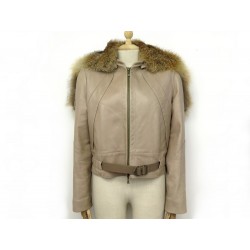 MANTEAU LOUIS VUITTON CUIR COL EN FOURRURE RENARD M 40 BLOUSON JACKET 4900€