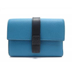 NEUF PORTEFEUILLE LOEWE SMALL VERTICAL 124.12.S86 CUIR GRAINE BLEU WALLET 470€