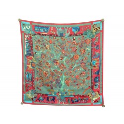 FOULARD HERMES FANTAISIES INDIENNES LOIC DUBIGEON CARRE 90 SOIE VERT SCARF 410€