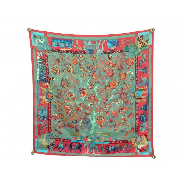 FOULARD HERMES FANTAISIES INDIENNES LOIC DUBIGEON CARRE 90 SOIE VERT SCARF 410€