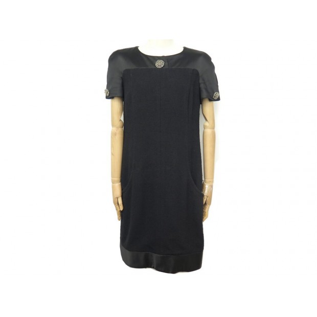 ROBE CHANEL BOUTONS BOUTONS STYLE GRIPOIX L 42 EN LAINE ET SOIE NOIR DRESS 4690€