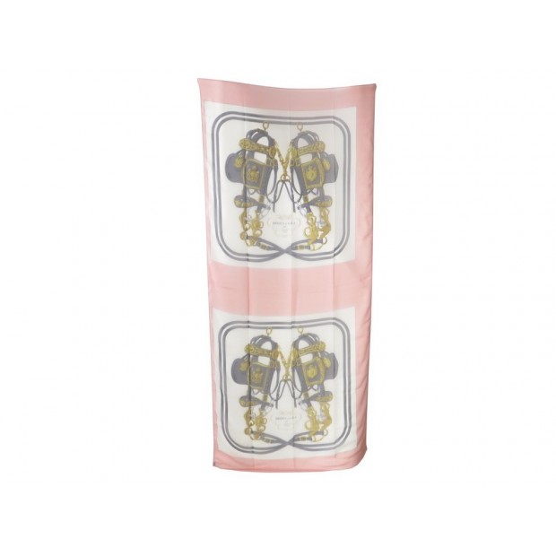FOULARD HERMES BRIDES DE GALA DOUBLE CARRE EN MOUSSELINE DE SOIE ROSE SILK SCARF