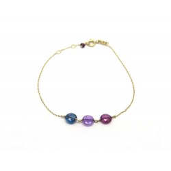 NEUF BRACELET PIERRE DE LUNE TRIO PASTILLE OR 18K QUARTZ CALCEDOINE BANGLE 365€