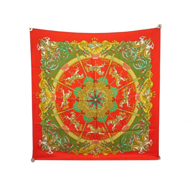 FOULARD HERMES LUNA PARK EN SOIE BROCHEE JACQUARD ROUGE RED SILK SCARF 410€