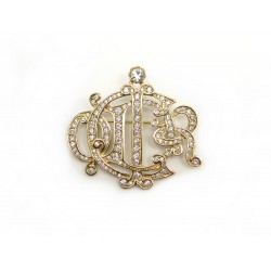 NEUF BROCHE CHRISTIAN DIOR LETTRES CD METAL DORE STRASS GOLDEN BROOCH JEWEL 450€