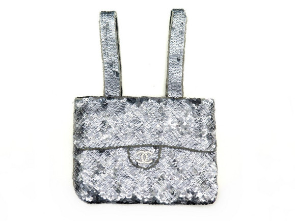 sac a main chanel logo cc timeless sequins argente