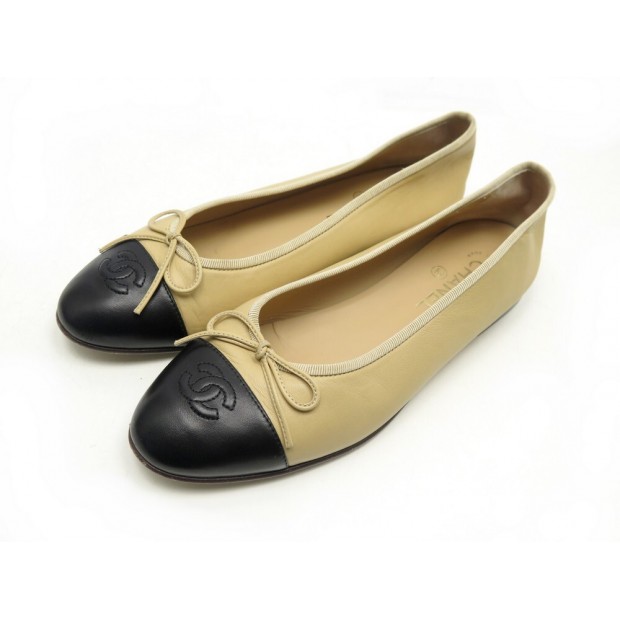 CHAUSSURES CHANEL BALLERINES LOGO CC GO2819 40 EN CUIR BICOLORE SHOES 790€