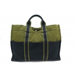 SAC A MAIN HERMES TOTO GM CABAS EN TOILE VERT ET NOIR CANVAS HAND TOTE BAG 1100€