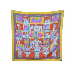 FOULARD HERMES TORANA CARRE 90 CM ANNIE FAIVRE EN SOIE JAUNE SILK SCARF 460€