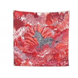 NEUF FOULARD HERMES MOUNTAIN ZEBRA ALICE SHIRLEY CARRE 90 SOIE ROUGE SILK SCARF