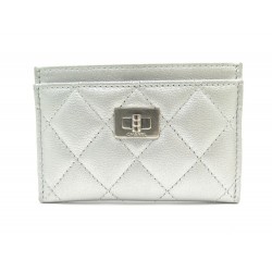 NEUF PORTE CARTES CHANEL FERMOIR MADEMOISELLE CUIR ARGENTE CARDS HOLDER 460€