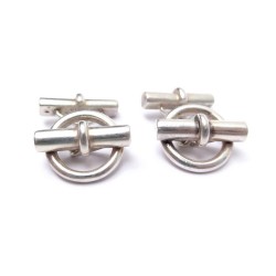 VINTAGE BOUTONS DE MANCHETTES HERMES CHAINE D'ANCRE DE PERCIN ARGENT CUFFLINKS