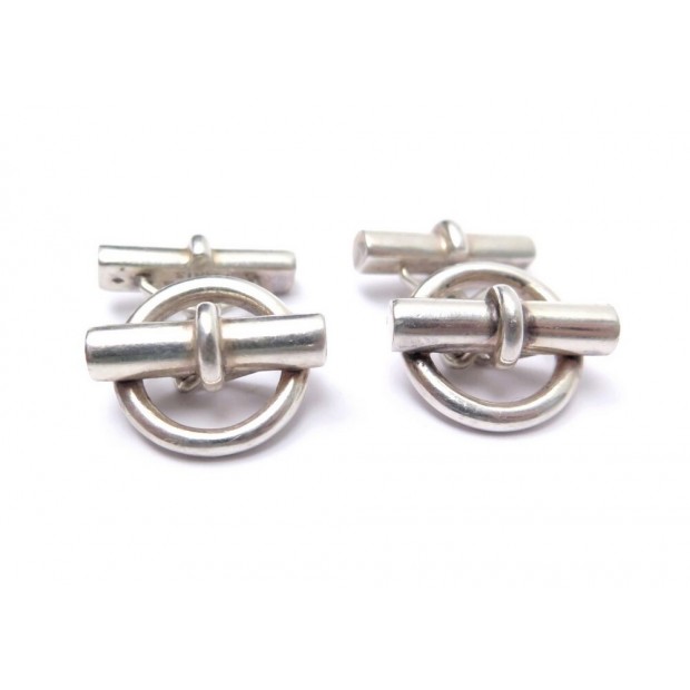 VINTAGE BOUTONS DE MANCHETTES HERMES CHAINE D'ANCRE DE PERCIN ARGENT CUFFLINKS