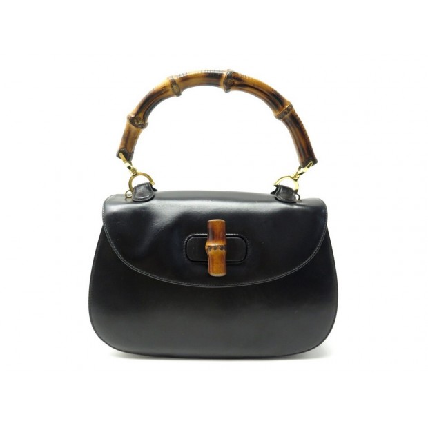 VINTAGE SAC A MAIN GUCCI BAMBOO SMALL 675797 EN CUIR NOIR LEATHER HANDBAG 3200€