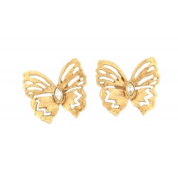 VINTAGE BOUCLES D'OREILLES YVES SAINT LAURENT PAPILLONS EN METAL DORE EARRINGS