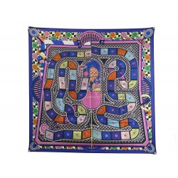 NEUF CARRE FOULARD HERMES LE TOUR DU MONDE EN 63 CASES EN SOIE BLEU SCARF 410€