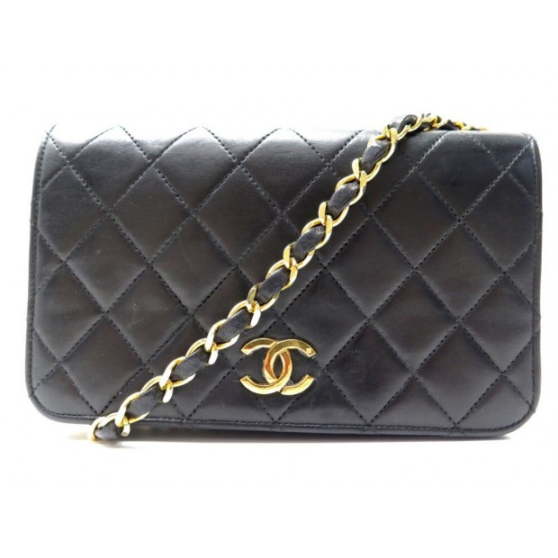 SAC A MAIN CHANEL A RABAT LOGO CC EN CUIR MATELASSE NOIR BANDOULIERE BAG 4150€