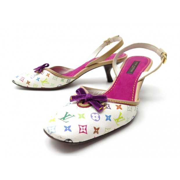 CHAUSSURES LOUIS VUITTON 36 ESCARPINS MULE TOILE MONOGRAM MULTICOLORE SHOES 750€