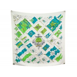 NEUF FOULARD HERMES PAVOIS PHILIPPE LEDOUX EN SOIE BLANC ET VERT SILK SCARF 460€