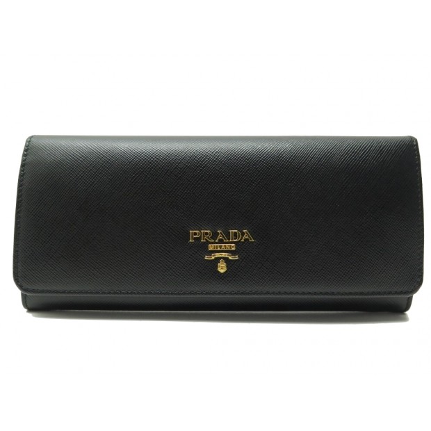 PORTEFEUILLE LONG PRADA COMPAGNON EN CUIR SAFFIANO NOIR BOITE BLACK WALLET 720€