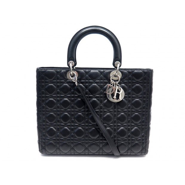 SAC A MAIN CHRISTIAN DIOR LADY LARGE M0566 BANDOULIERE CUIR CANNAGE NOIR 5400€