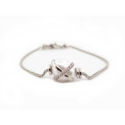 NEUF BRACELET FRED BAIE DES ANGES 15 18 CM PLATINE DIAMANTS 0.22CT PERLE BLANCHE