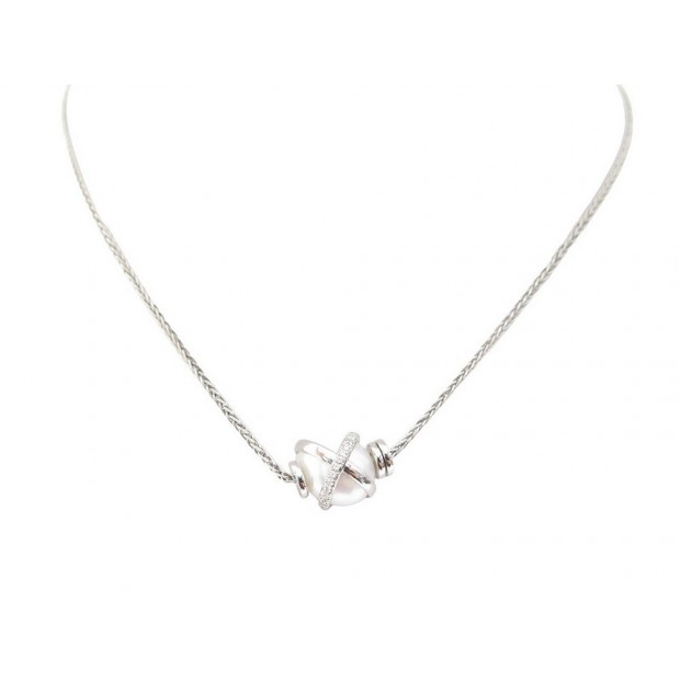 NEUF COLLIER FRED BAIE DES ANGES EN PLATINE & DIAMANTS 0.22CT PERLE NECKLACE