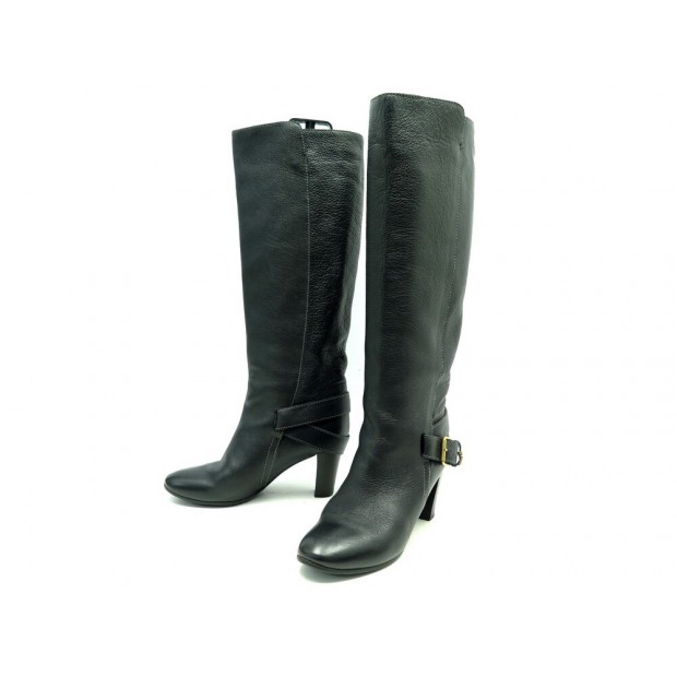 CHAUSSURES BOTTES CHLOE CAVALIERES CH15245 CUIR GRAINE NOIR + BOITE BOOTS 1390€