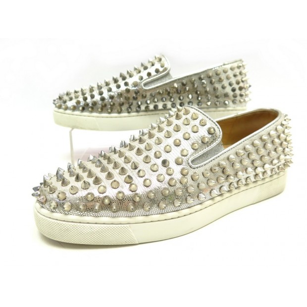CHAUSSURES CHRISTIAN LOUBOUTIN ROLLER BOAT 38 BASKETS ARGENTE SNEAKER SHOES 745€