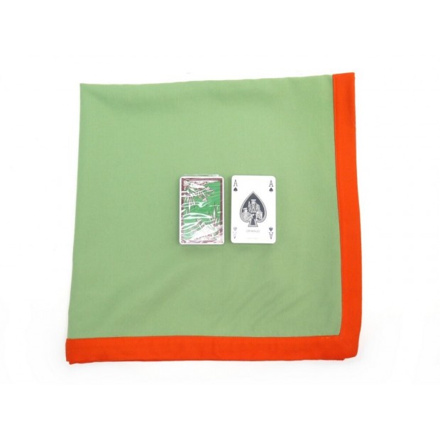 NEUF TAPIS DE BRIDGE HERMES EN LAINE VERT + 2 JEUX DE CARTES BOITE NEW MAT CARDS