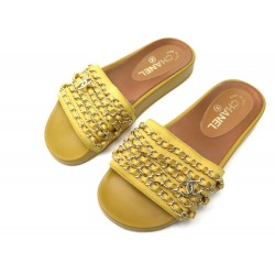 CHAUSSURES CHANEL TROPICONIC G31627 SANDALES 36 MULES CUIR JAUNE LEATHER SHOES