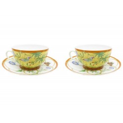 NEUF LOT 2 TASSES A DEJEUNER ET SOUCOUPES HERMES LA SIESTA PORCELAINE CUPS 540€