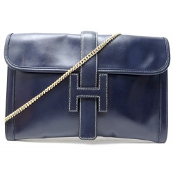 VINTAGE SAC A MAIN HERMES JIGE ELAN PM CUIR BLEU MARINE POCHETTE HAND BAG 3200€