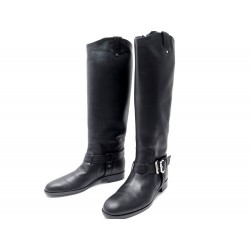 CHAUSSURES BOTTES DIOR AMAZONE 40.5 39.5 EN CUIR NOIR CAVALIERES FLAT BOOTS 950€