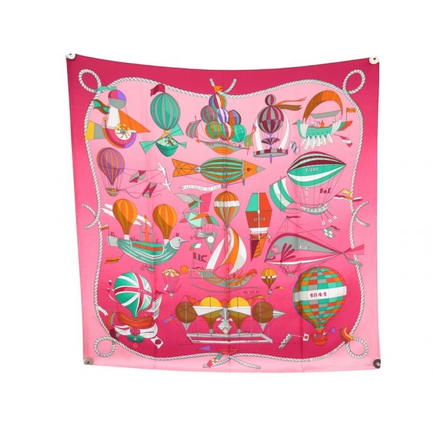 FOULARD HERMES LES FOLIES DU CIEL DUBIGEON CARRE 90 CM SOIE ROSE SILK SCARF 410€