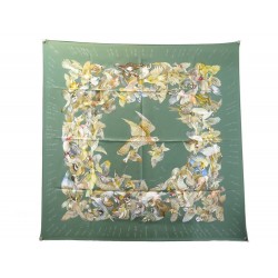 NEUF FOULARD HERMES L'INTRUS JACQUELOT CARRE 90 SOIE VERT BOITE SILK SCARF 385€