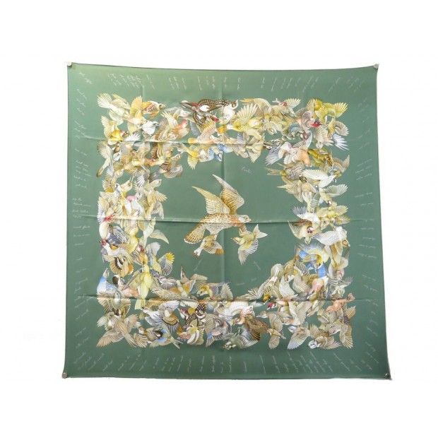 NEUF FOULARD HERMES L'INTRUS JACQUELOT CARRE 90 SOIE VERT BOITE SILK SCARF 385€