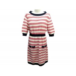 ROBE CHANEL PARIS P45671L05731 M 40 CACHEMIRE RAYURES ROUGE BLANCHE DRESS 4890€