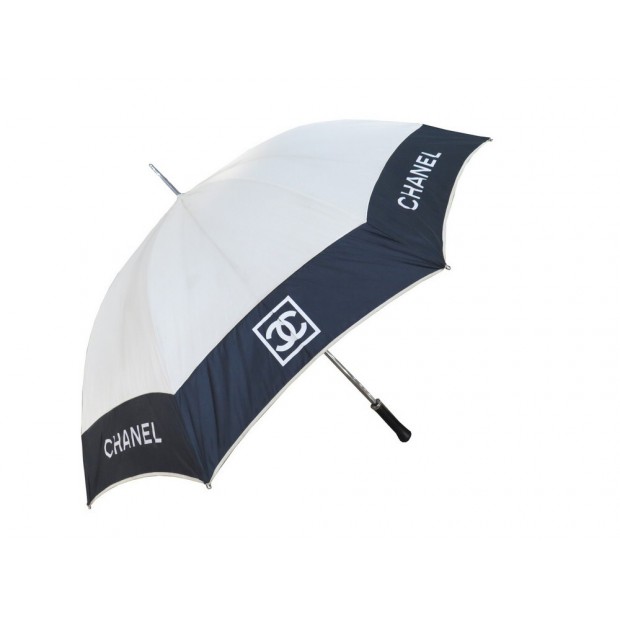 PARAPLUIE CHANEL LOGO CC 102 CM EN POLYESTER BEIGE ET NOIR LOGO CC UMBRELLA