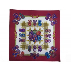 FOULARD HERMES LES RUBANS DU CHEVAL METZ CARRE 90 SOIE BORDEAUX SILK SCARF 460€