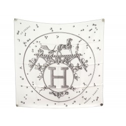 FOULARD HERMES VIF ARGENT CARRE 90 CM EN SOIE BLANCHE WHITE SILK SCARF 410€