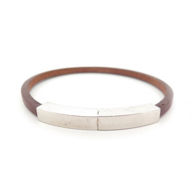 BRACELET HERMES 20 CM EN CUIR MARRON ET ACIER PALLADIE BROWN LEATHER JEWEL 345€