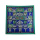 FOULARD HERMES TORANA CARRE 90 CM ANNIE FAIVRE SOIE VERTE BLEU SILK SCARF 460€