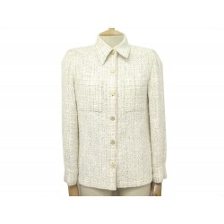 VESTE CHANEL P17795 TAILLE 38 M TWEED DE COTON BLANC WHITE COTTON JACKET 5650€