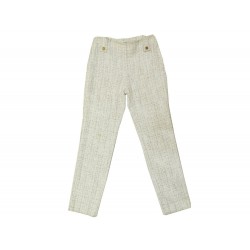 PANTALON CHANEL P17795 38 M EN TWEED DE COTON BLANC WHITE COTTON TROUSERS PANTS