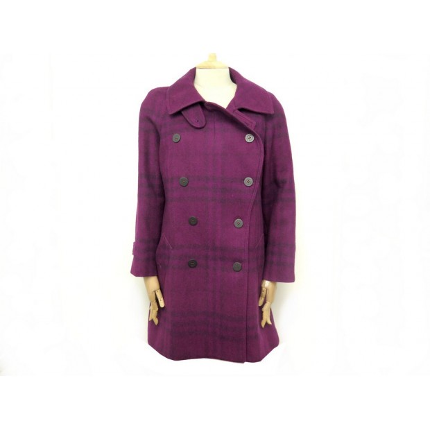 NEUF MANTEAU BURBERRY T 40 M EN LAINE VIOLET TARTAN NEW PURPLE WOOL COAT 2490€