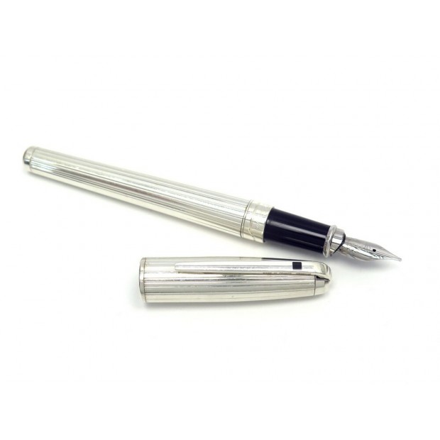 STYLO PLUME ST DUPONT FIDELIO STRIE EN PLAQUE ARGENT SILVER FOUNTAIN PEN 460€