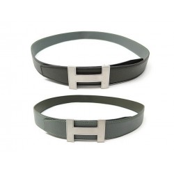 CEINTURE HERMES BOUCLE H ACIER LIEN REVERSIBLE 32 MM VERT T90 LEATHER BELT 710€